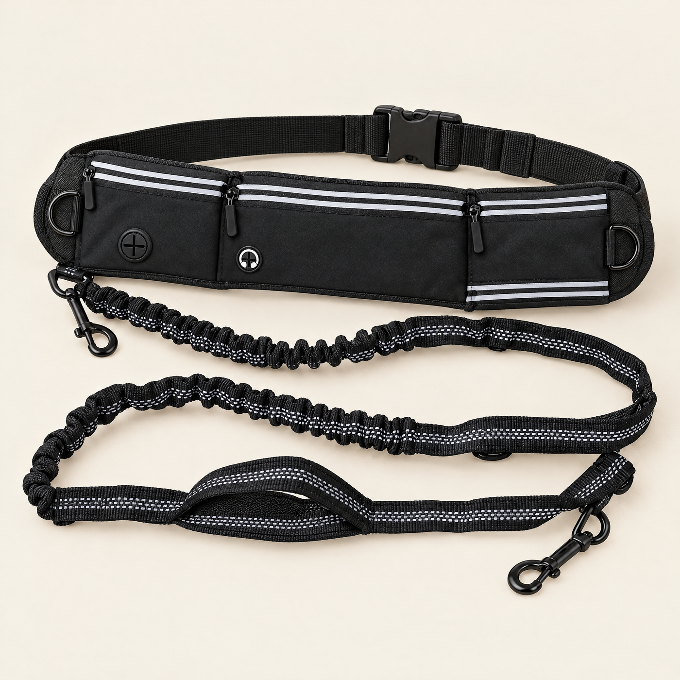 The Run Belt in black with bungee lead