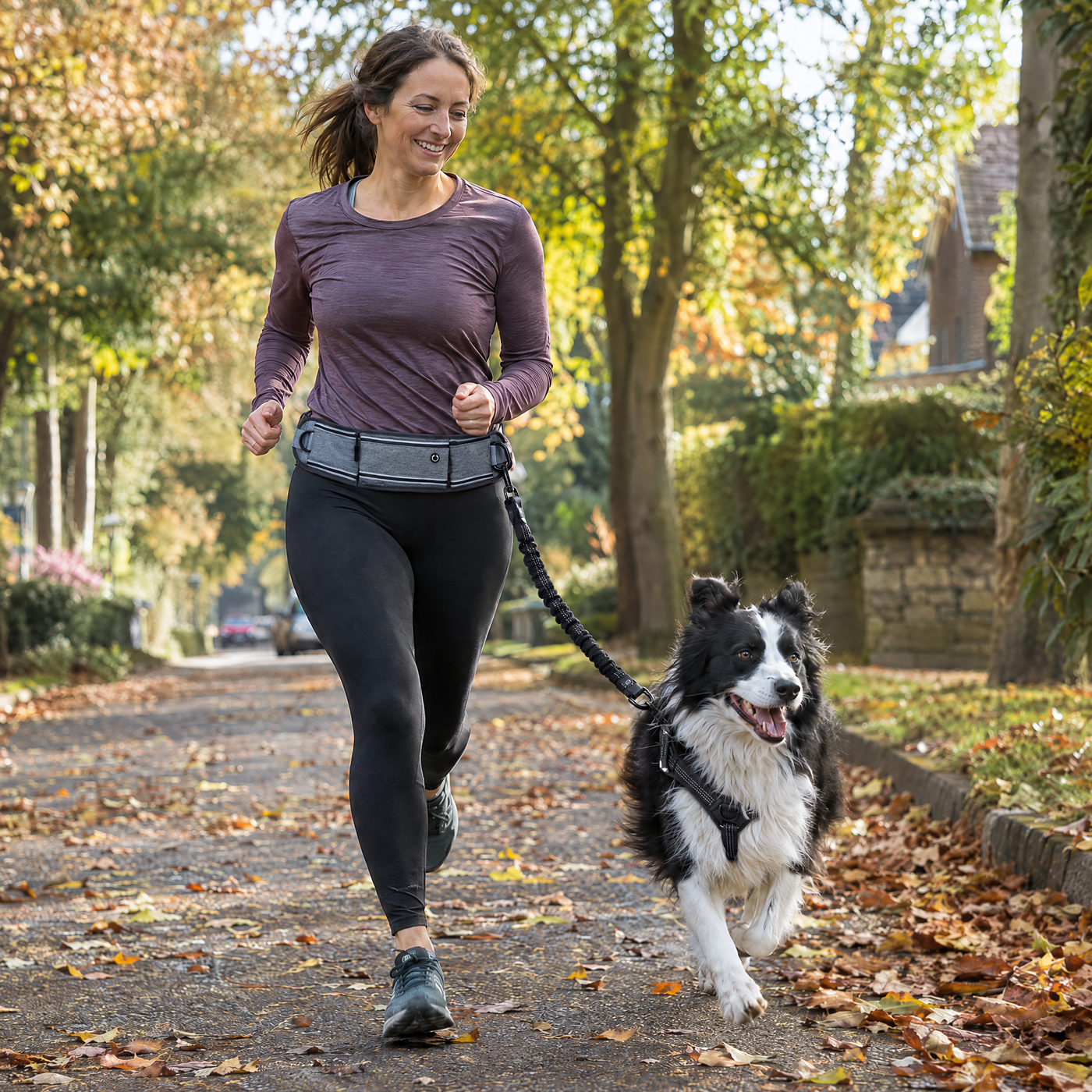Runner with border collie wearing the grey Run Belt